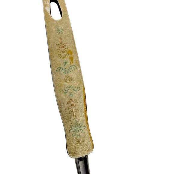 Vintage Ekco Forge Slotted Serving Spoon 12” White Floral Handle Stainless - Picture 4 of 6